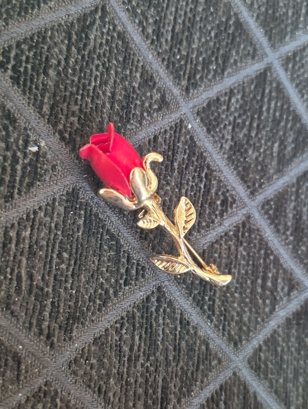 Red & Gold Rose Floral Brooch Pin